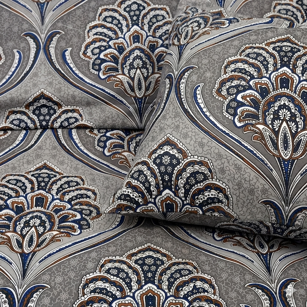Elegant Paisley Print Bedsheet Set – Grey & Blue Classic