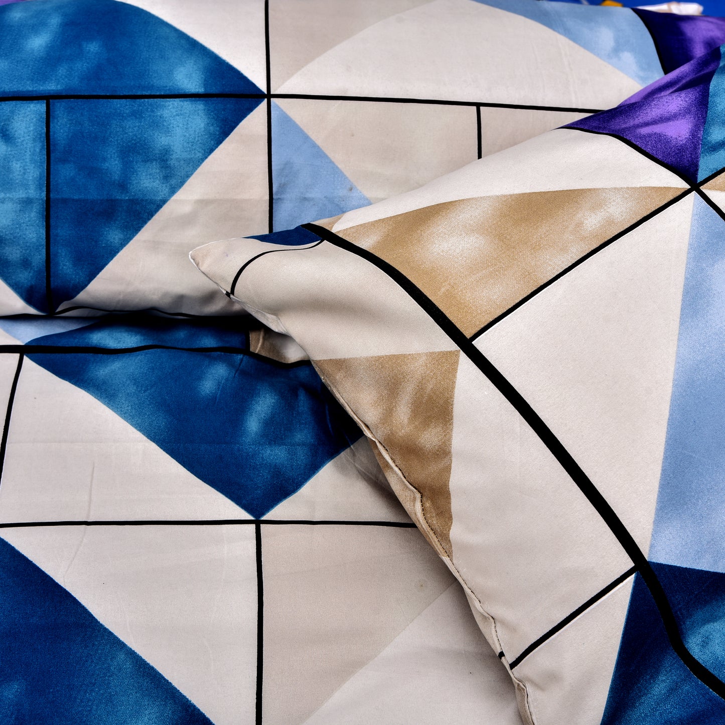 Modern Geometric Blue Printed Bed Set – Luxury Bedding
