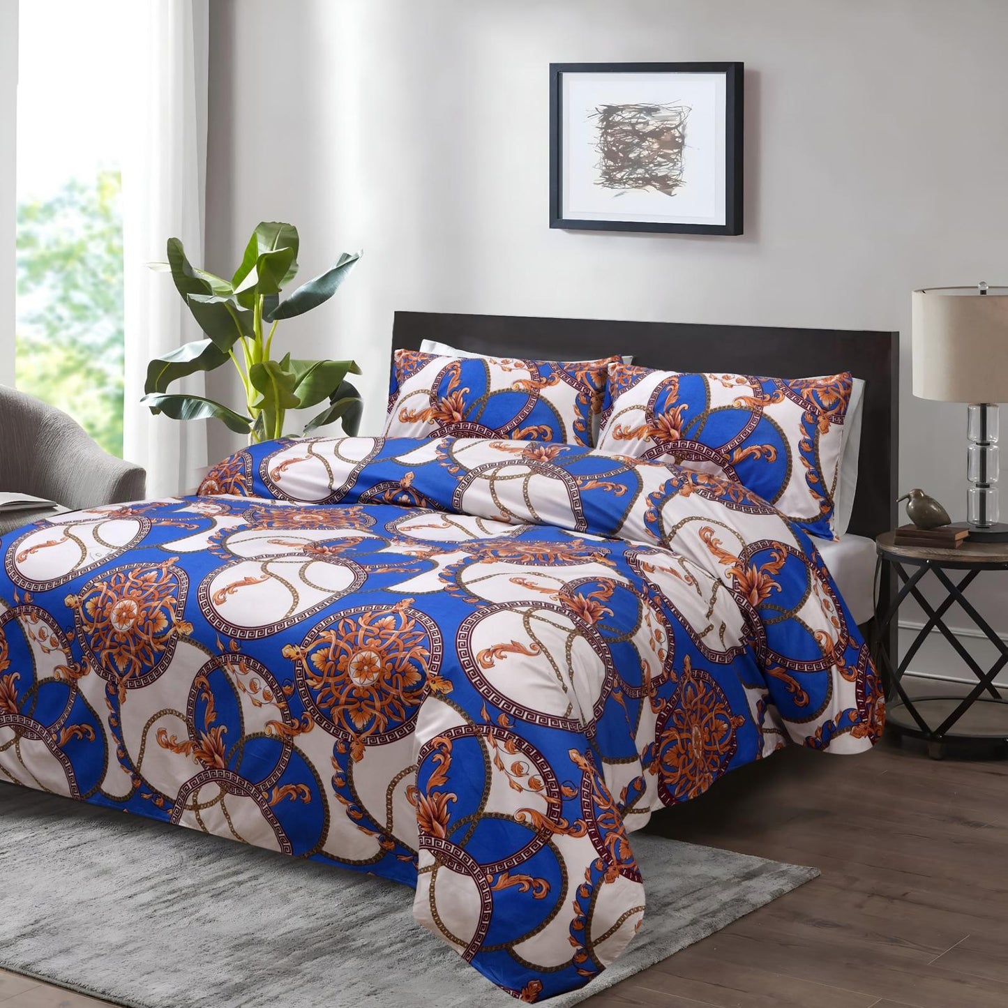 Luxury Royal Chain Bed Set – Blue & Gold Elegance