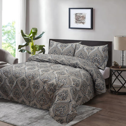 Elegant Paisley Print Bedsheet Set – Grey & Blue Classic
