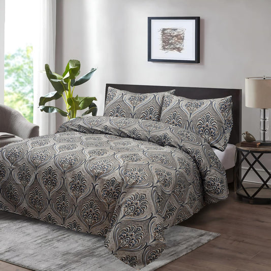 Elegant Paisley Print Bedsheet Set – Grey & Blue Classic