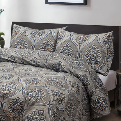 Elegant Paisley Print Bedsheet Set – Grey & Blue Classic