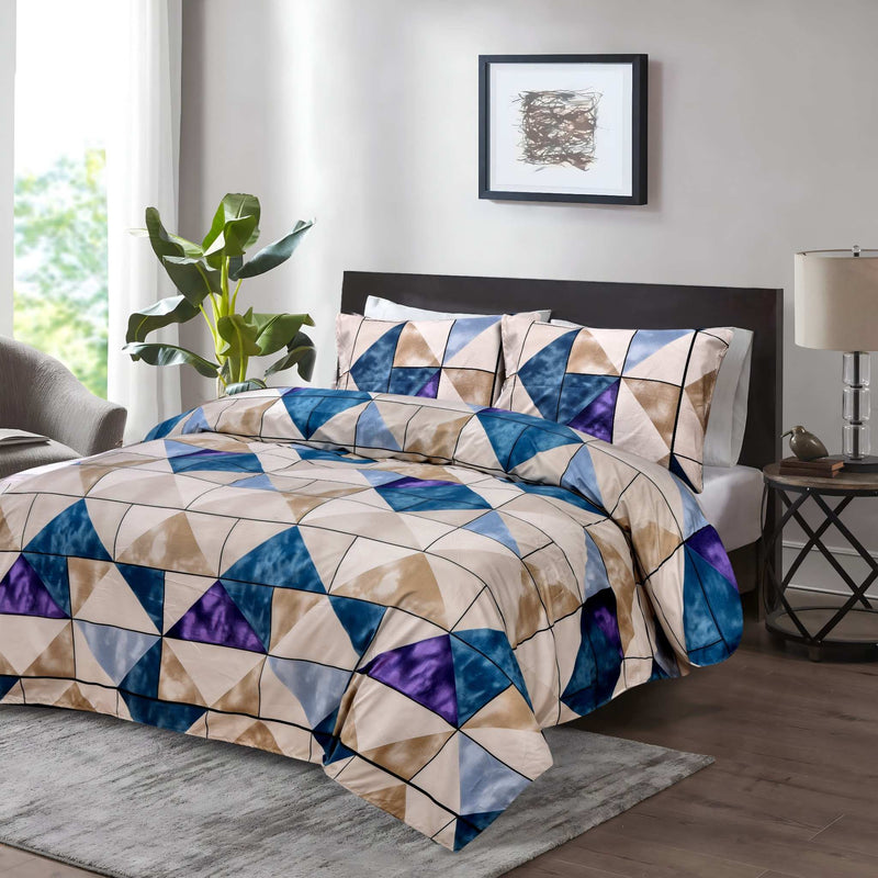 Modern Geometric Blue Printed Bed Set – Luxury Bedding