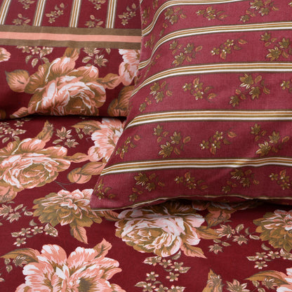 Classic Floral Elegance Bedsheet Set – Deep Red & Beige