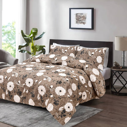 Elegant Brown Floral Bedsheet Set – Soft Bedroom Bedding