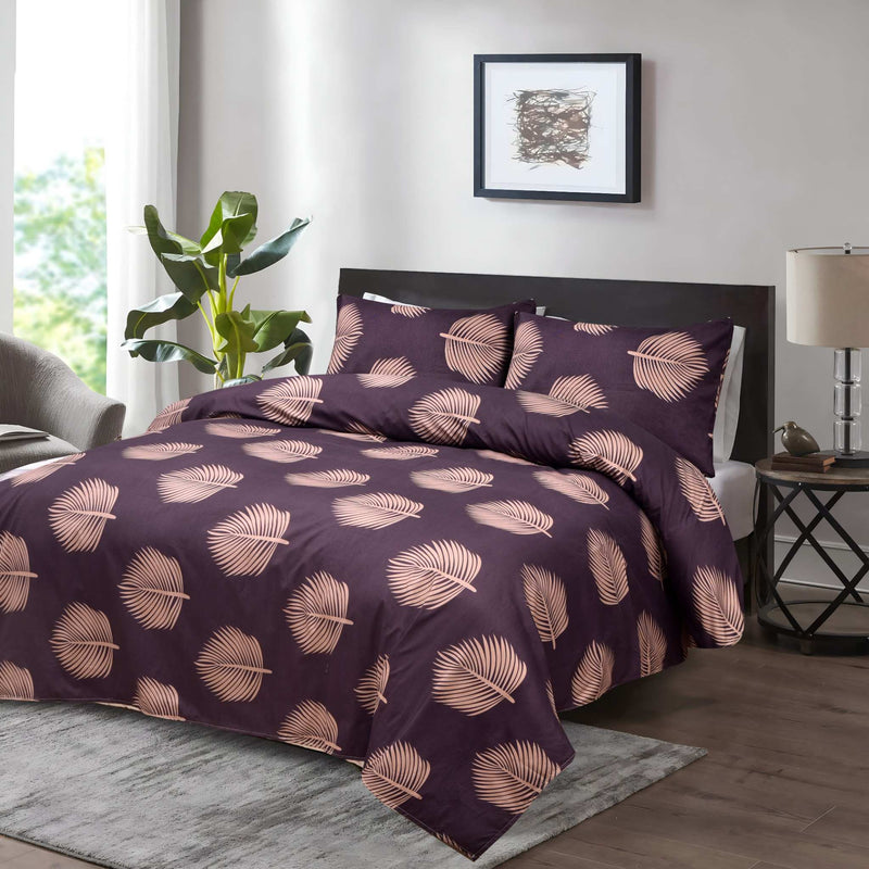 Luxury Purple Leaf Printed Bedsheet Set – Soft Bedding
