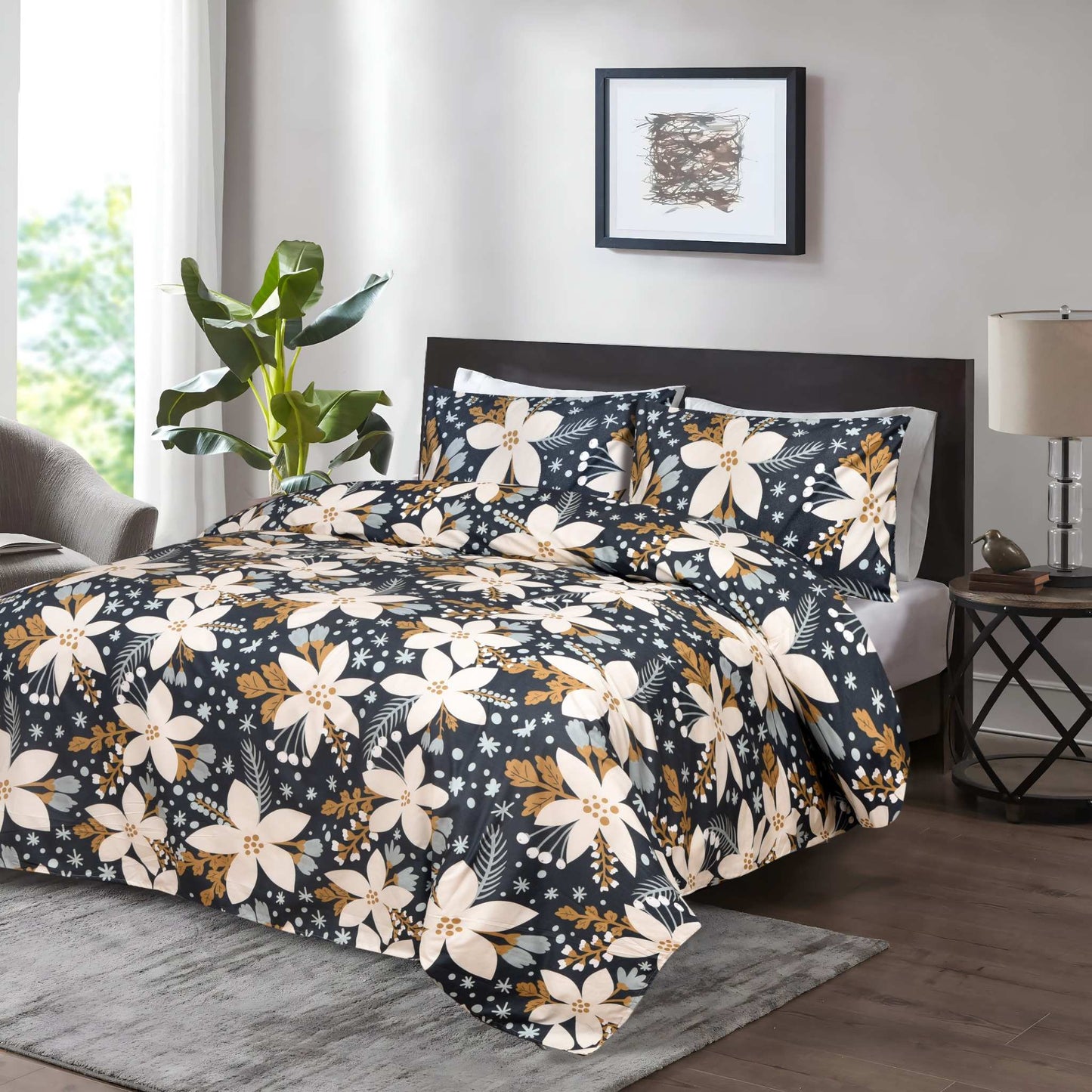 Elegant Floral Printed Bedsheet Set – Soft Premium Bedding